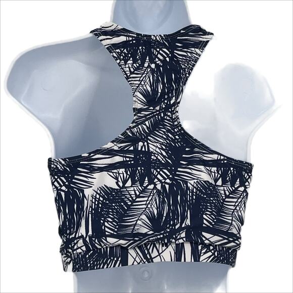 Cut-Out Bandeau Tankini with Palm Leaves in Blue and White Size Large - Picture 4 of 5